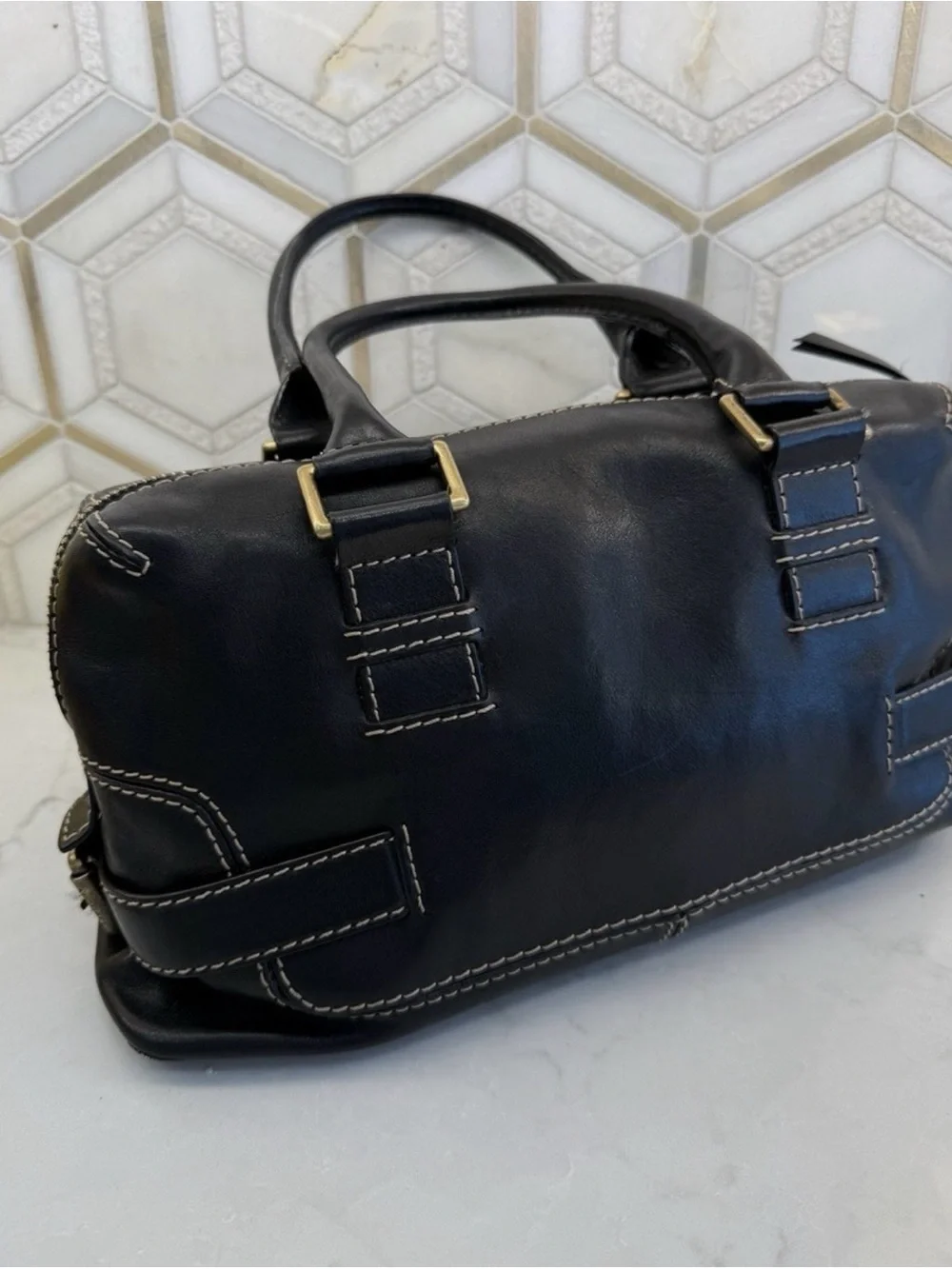 vintage Michael Kors black leather satchel bag